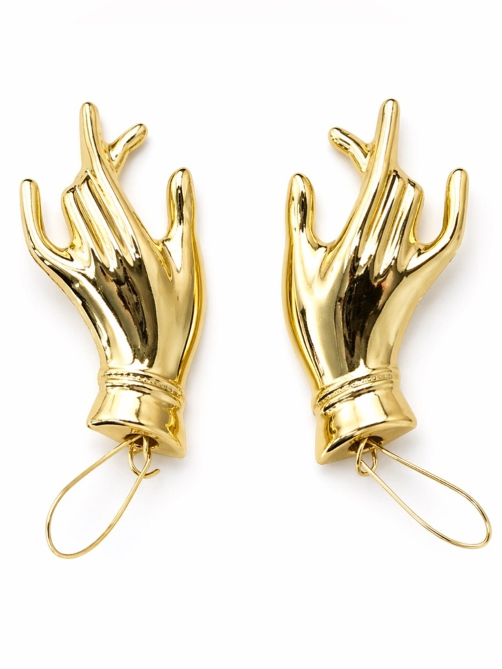 Gold Hand Earrings Statement Dangle Novelty Sculptural Vintage Style